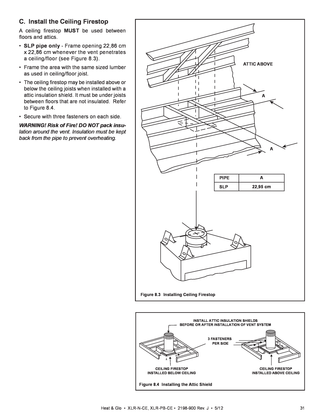 Heat & Glo LifeStyle XLR-PB-CE, XLR-N-CE manual C. Install the Ceiling Firestop 