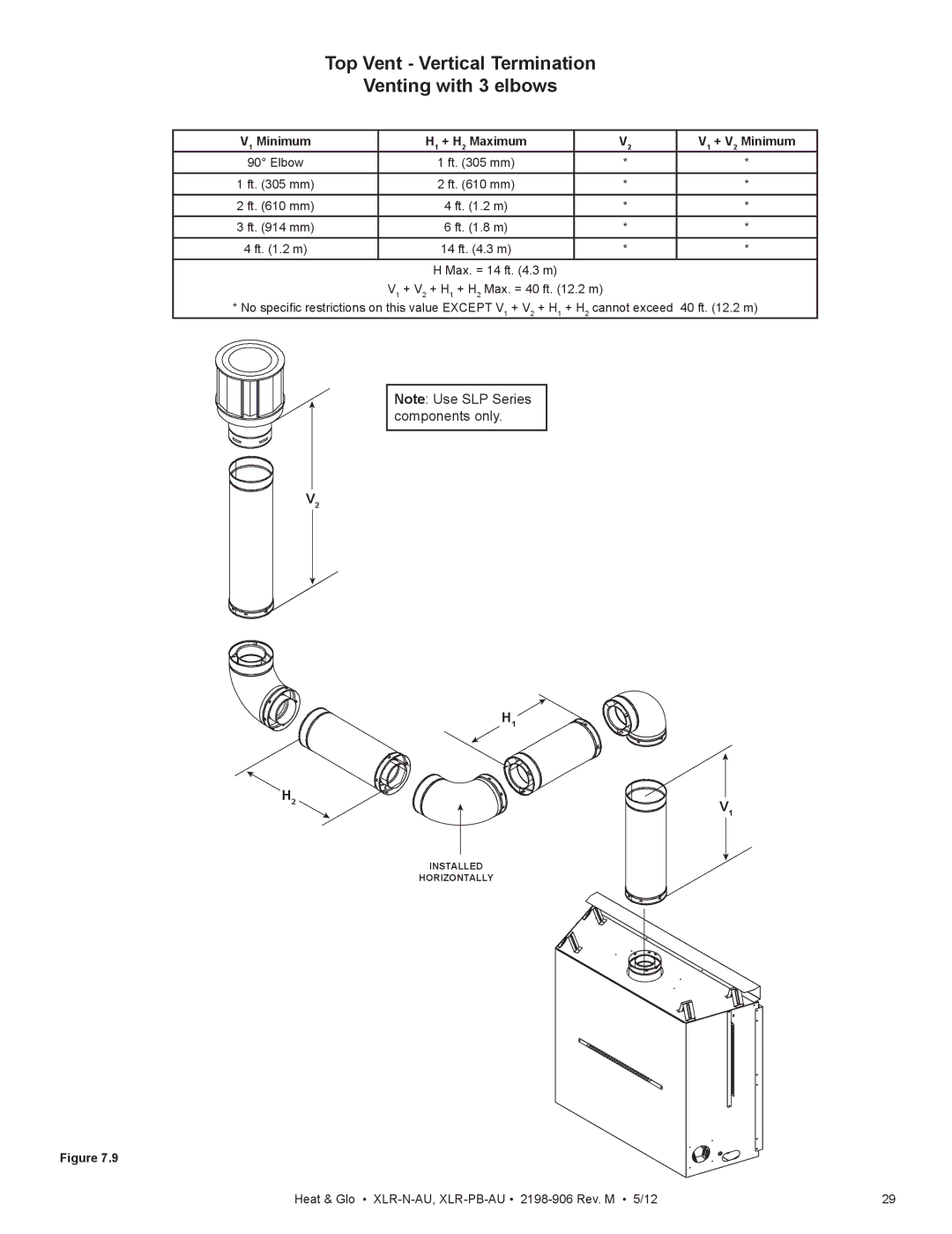 Heat & Glo LifeStyle XLR-N-AU, XLR-PB-AU manual Top Vent Vertical Termination Venting with 3 elbows 