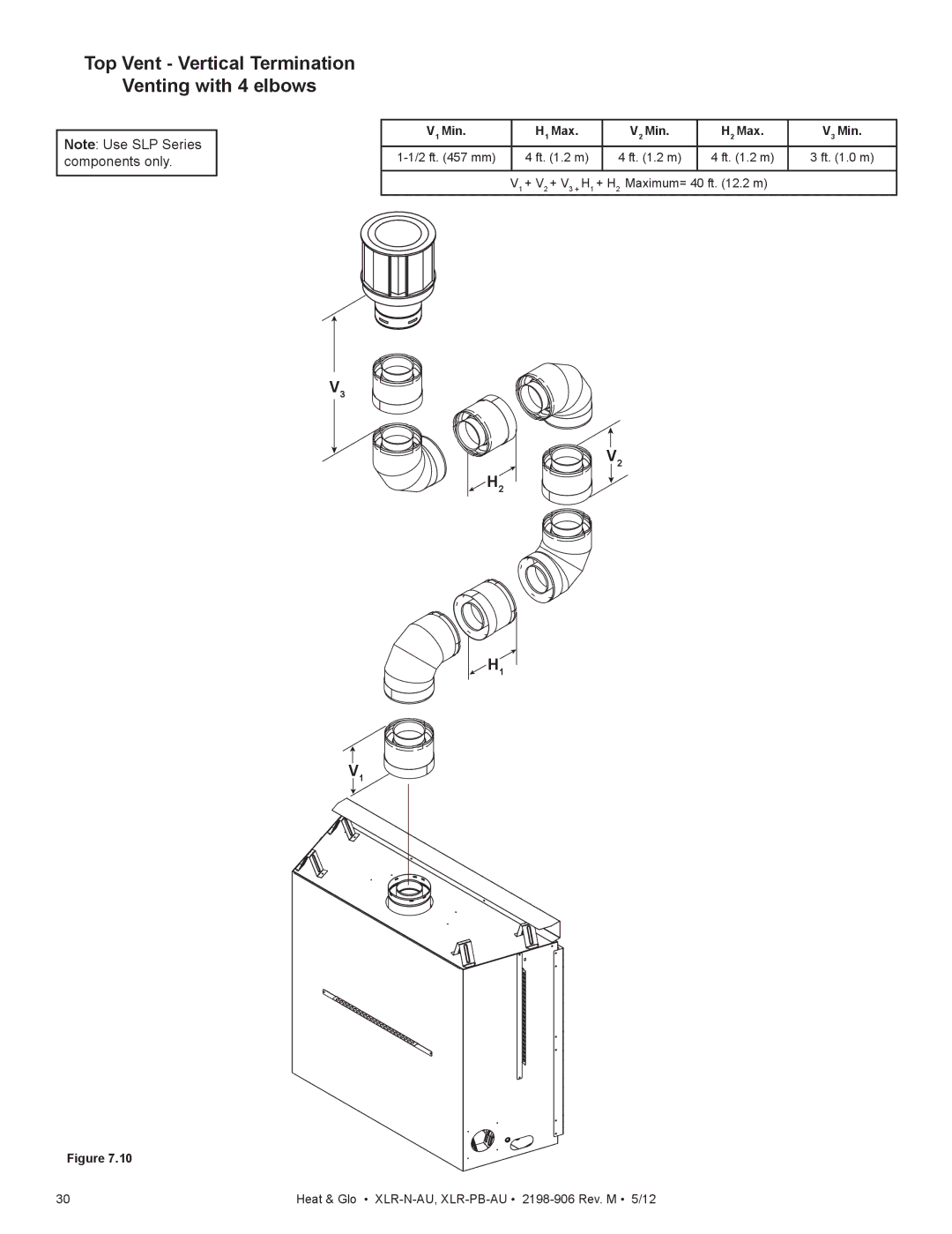 Heat & Glo LifeStyle XLR-PB-AU, XLR-N-AU manual Top Vent Vertical Termination Venting with 4 elbows 