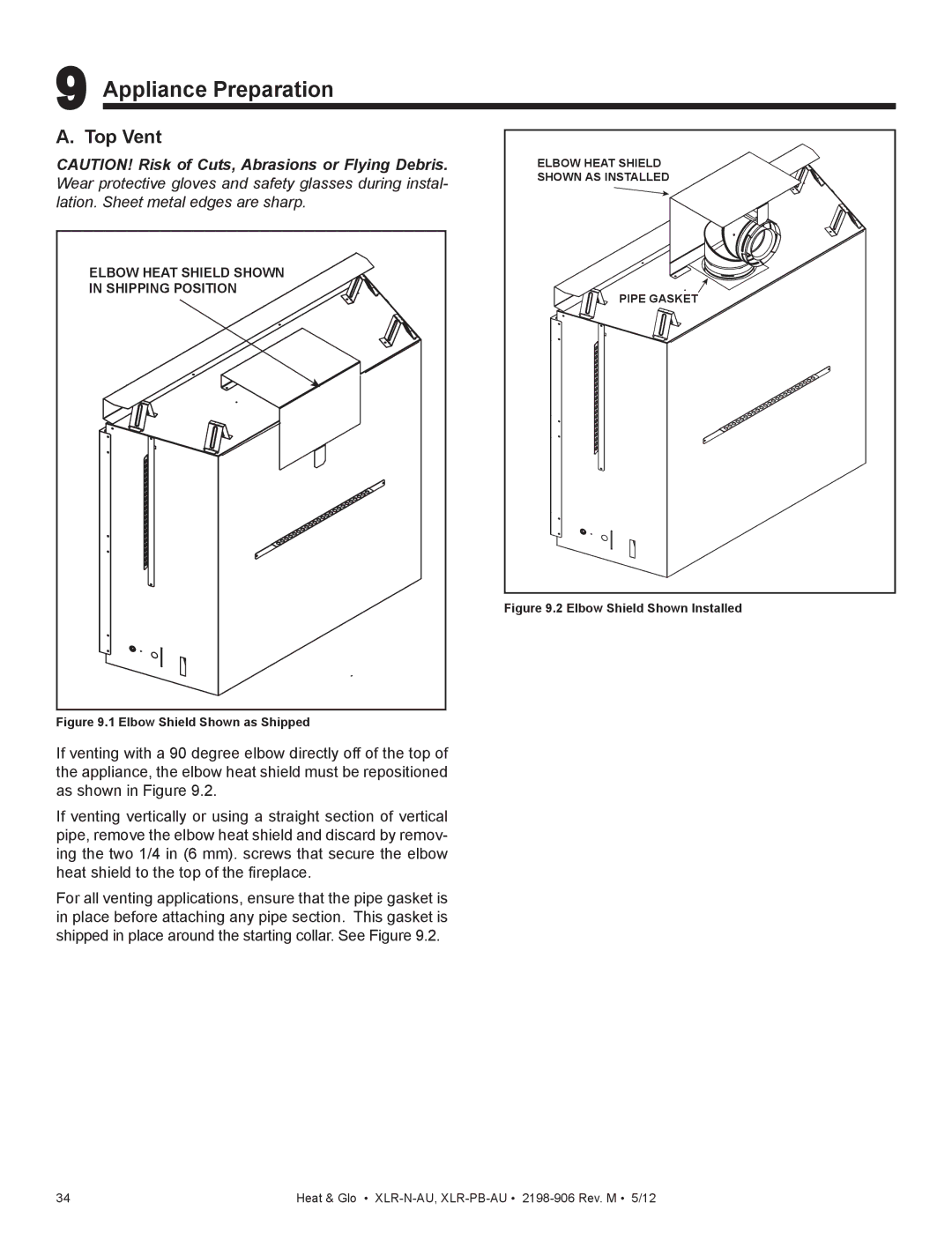 Heat & Glo LifeStyle XLR-PB-AU, XLR-N-AU manual Appliance Preparation, Top Vent 