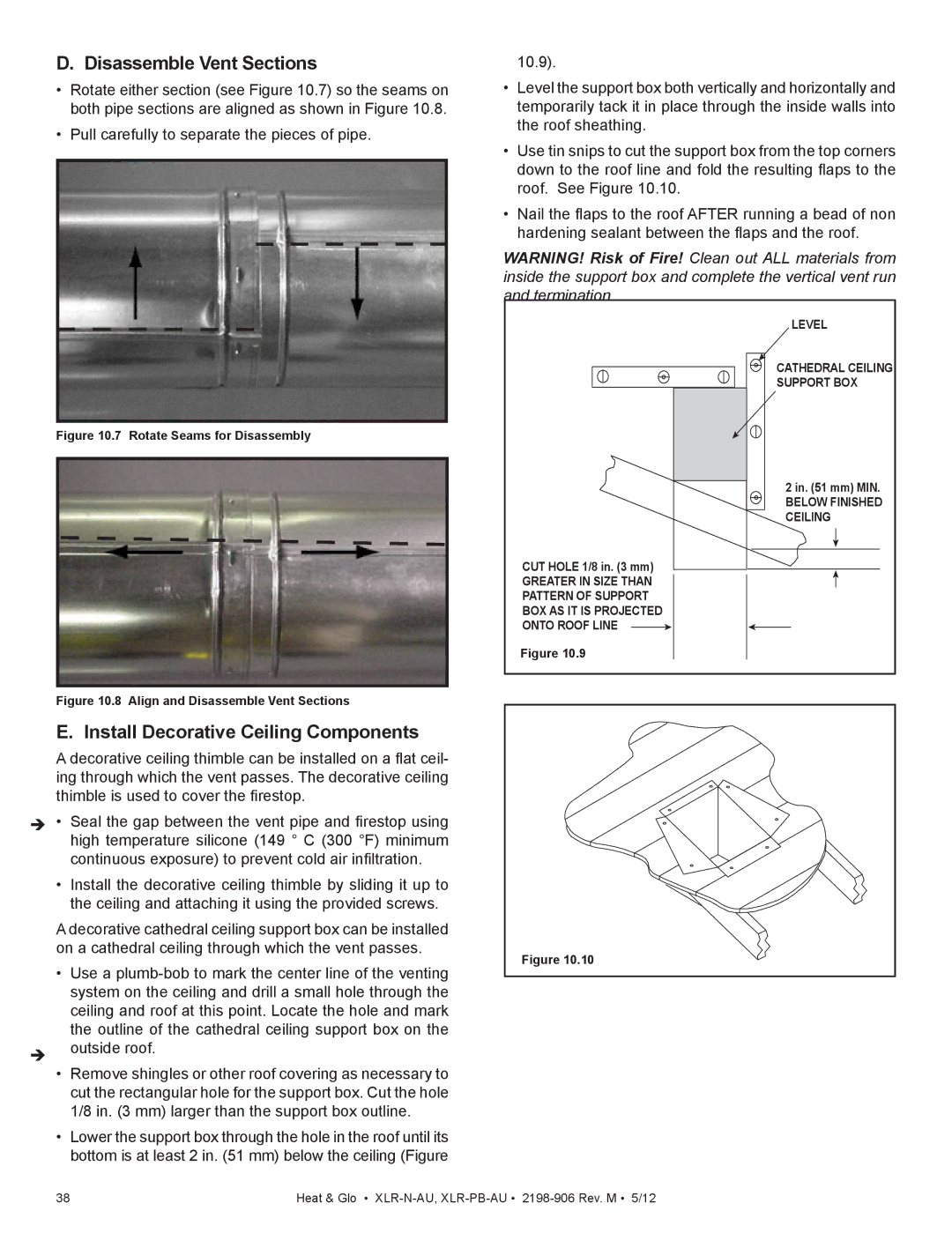 Heat & Glo LifeStyle XLR-PB-AU, XLR-N-AU manual Disassemble Vent Sections, Install Decorative Ceiling Components 