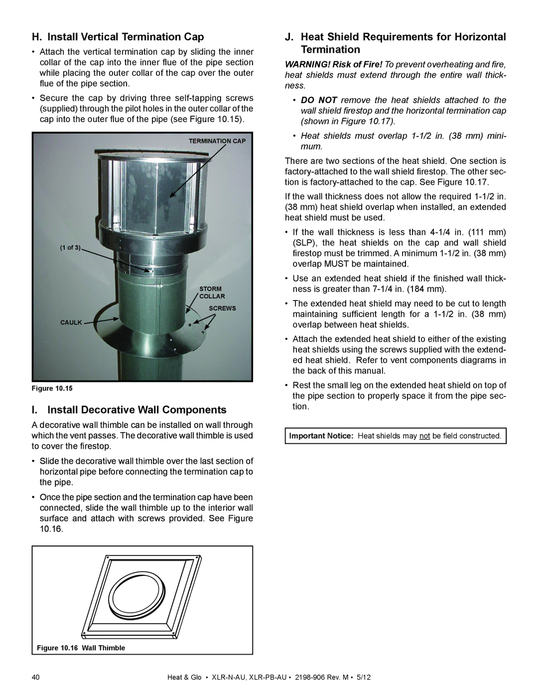 Heat & Glo LifeStyle XLR-PB-AU, XLR-N-AU manual Install Vertical Termination Cap, Install Decorative Wall Components 