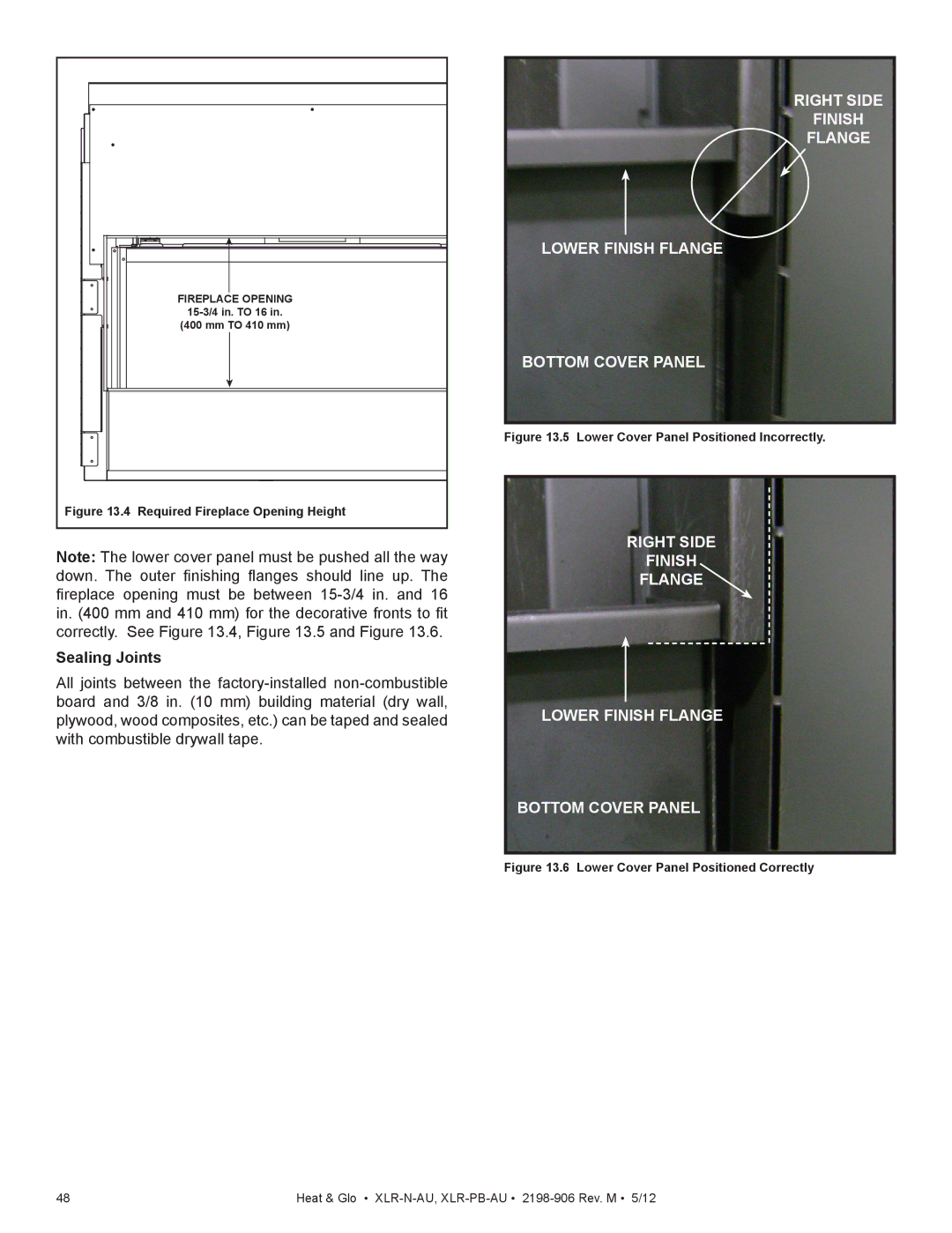 Heat & Glo LifeStyle XLR-PB-AU, XLR-N-AU manual Sealing Joints, Required Fireplace Opening Height 