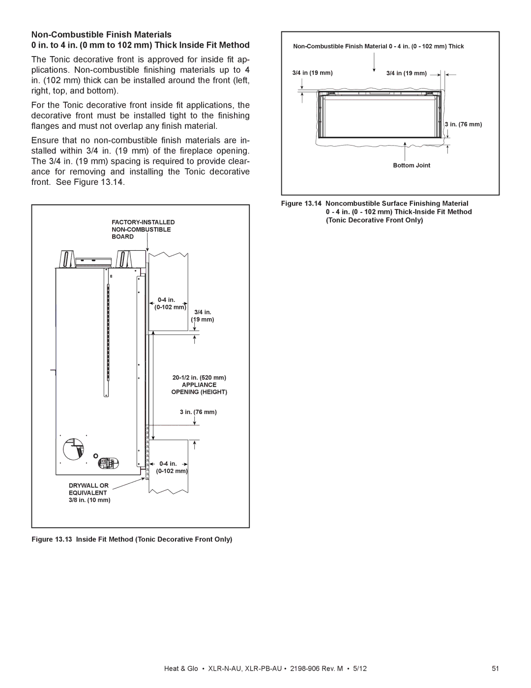 Heat & Glo LifeStyle XLR-N-AU, XLR-PB-AU manual Inside Fit Method Tonic Decorative Front Only 