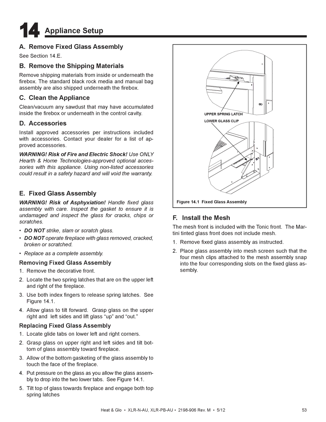 Heat & Glo LifeStyle XLR-N-AU, XLR-PB-AU manual Appliance Setup 