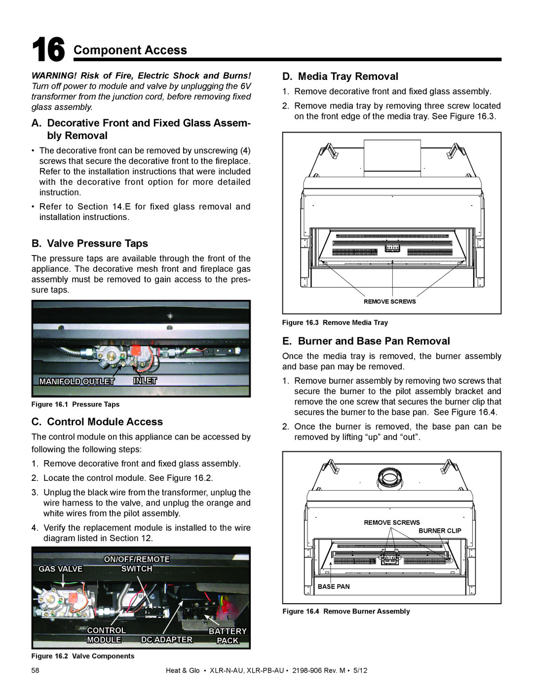 Heat & Glo LifeStyle XLR-PB-AU, XLR-N-AU manual Component Access 