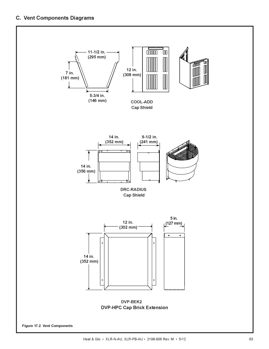 Heat & Glo LifeStyle XLR-N-AU, XLR-PB-AU manual Vent Components Diagrams 