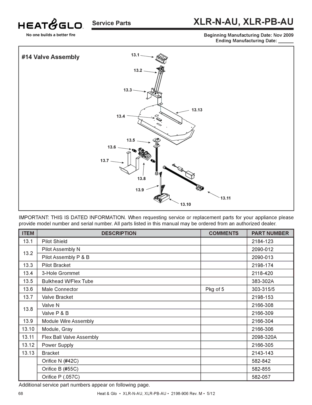 Heat & Glo LifeStyle XLR-PB-AU, XLR-N-AU manual #14 Valve Assembly 