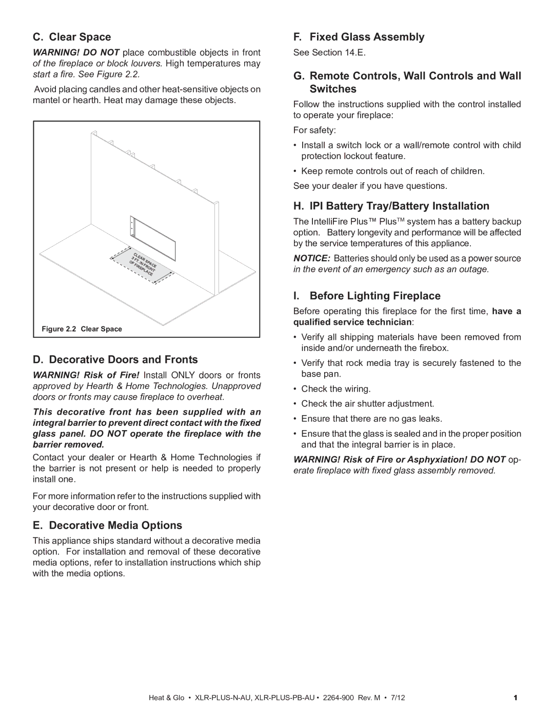 Heat & Glo LifeStyle XLR-PLUS-N-AU, XLR-PLUS-PB-AU manual Clear Space, Decorative Doors and Fronts, Decorative Media Options 