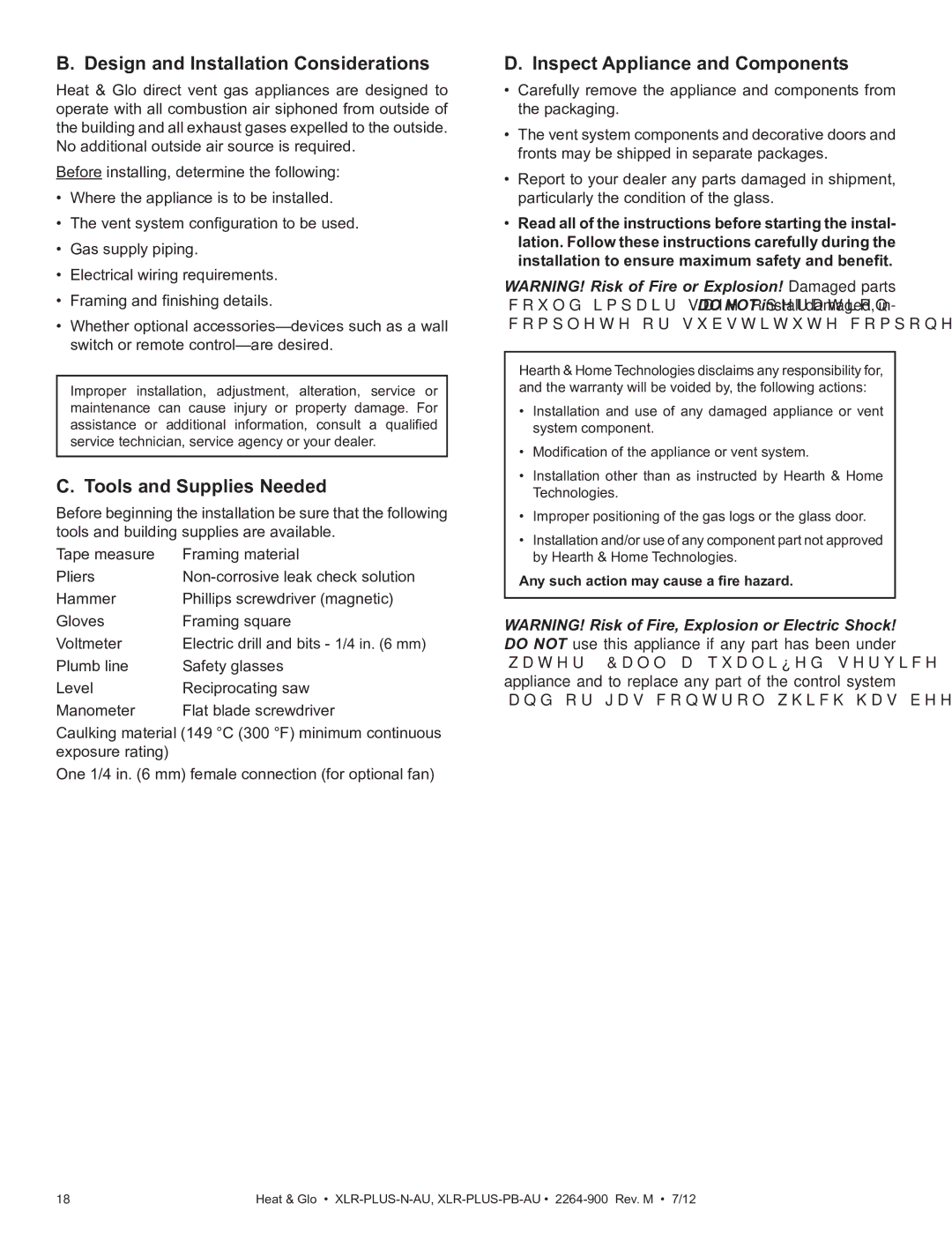 Heat & Glo LifeStyle XLR-PLUS-PB-AU, XLR-PLUS-N-AU manual Design and Installation Considerations, Tools and Supplies Needed 