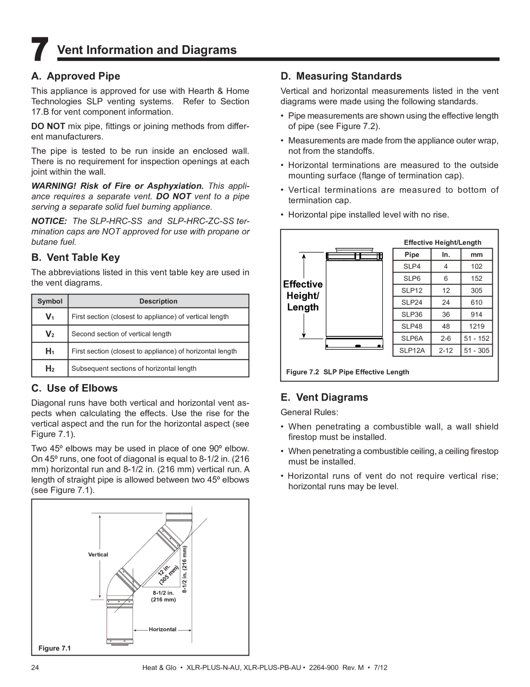 Heat & Glo LifeStyle XLR-PLUS-PB-AU, XLR-PLUS-N-AU manual Vent Information and Diagrams 