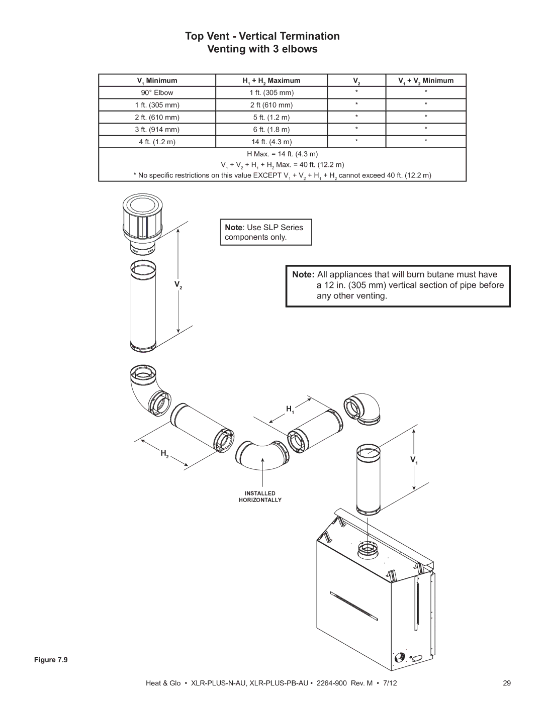 Heat & Glo LifeStyle XLR-PLUS-N-AU, XLR-PLUS-PB-AU manual Top Vent Vertical Termination Venting with 3 elbows 