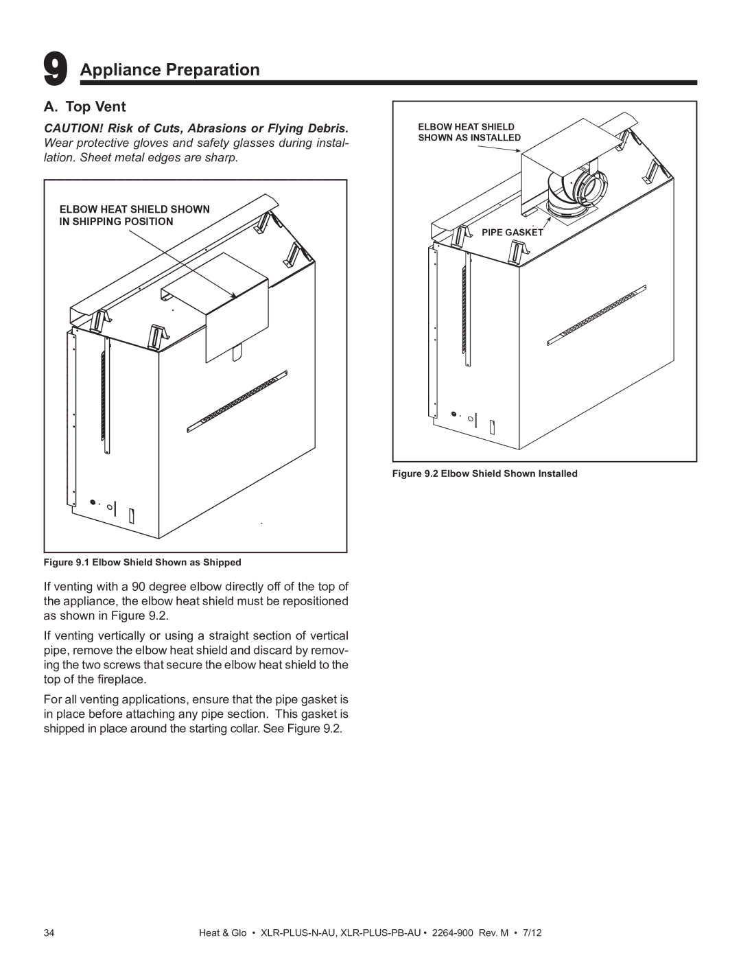 Heat & Glo LifeStyle XLR-PLUS-PB-AU, XLR-PLUS-N-AU manual Appliance Preparation, Top Vent 