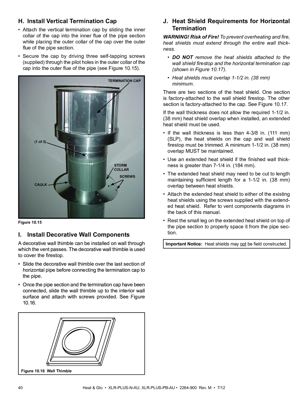 Heat & Glo LifeStyle XLR-PLUS-PB-AU, XLR-PLUS-N-AU Install Vertical Termination Cap, Install Decorative Wall Components 