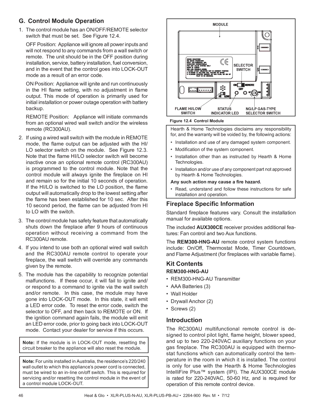 Heat & Glo LifeStyle XLR-PLUS-PB-AU, XLR-PLUS-N-AU manual Fireplace Specific Information, Kit Contents, Introduction 