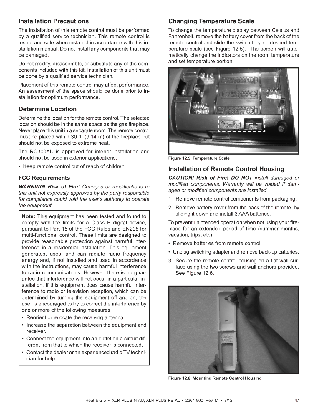 Heat & Glo LifeStyle XLR-PLUS-N-AU manual Installation Precautions, Determine Location, Changing Temperature Scale 