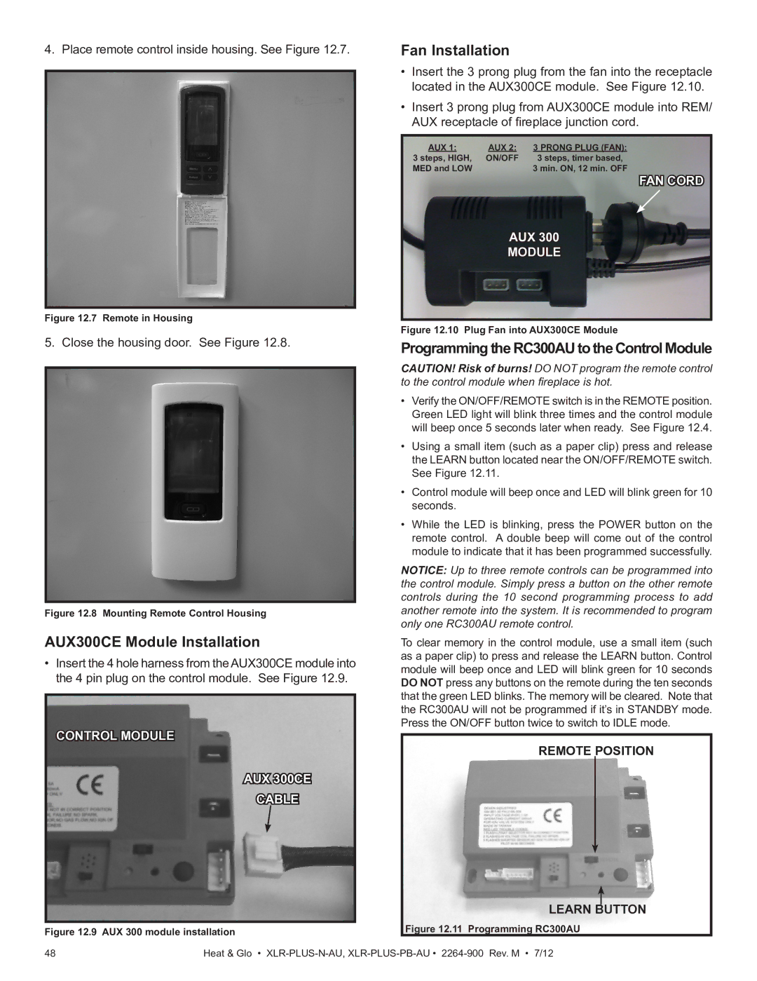 Heat & Glo LifeStyle XLR-PLUS-PB-AU, XLR-PLUS-N-AU manual AUX300CE Module Installation, Fan Installation 