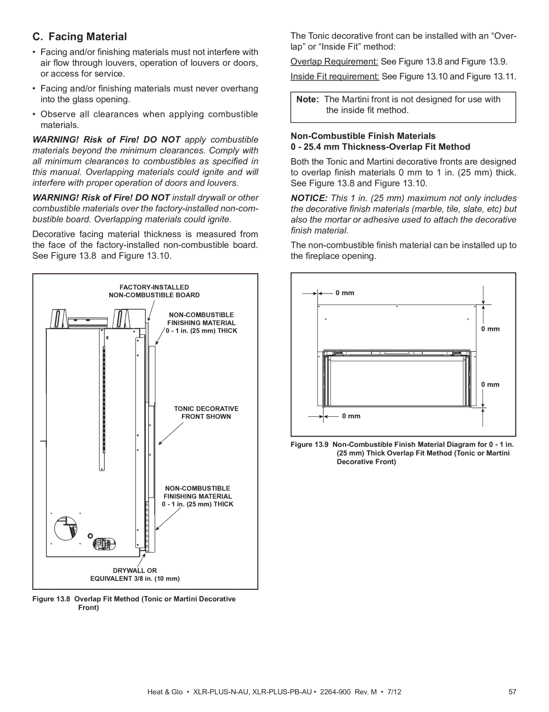 Heat & Glo LifeStyle XLR-PLUS-N-AU, XLR-PLUS-PB-AU Facing Material, Overlap Fit Method Tonic or Martini Decorative Front 