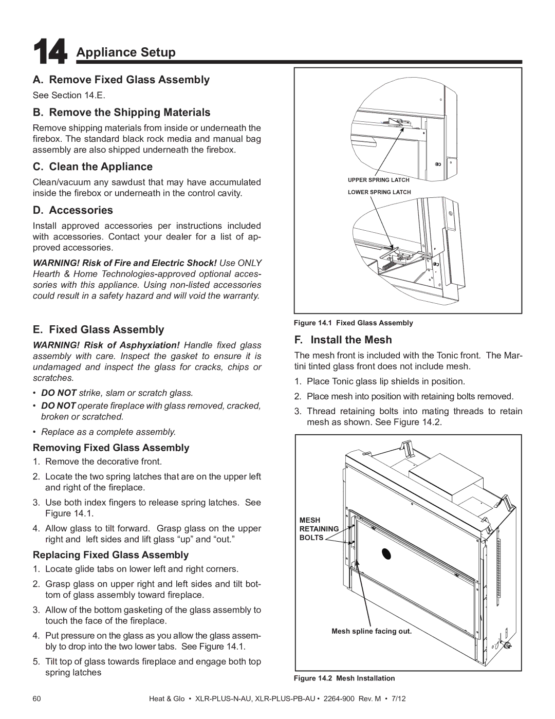 Heat & Glo LifeStyle XLR-PLUS-PB-AU, XLR-PLUS-N-AU manual Appliance Setup 