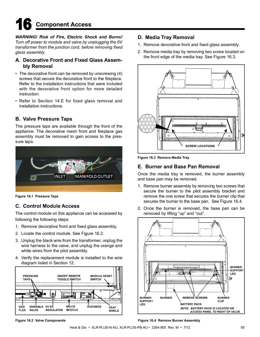 Heat & Glo LifeStyle XLR-PLUS-N-AU, XLR-PLUS-PB-AU manual Component Access 