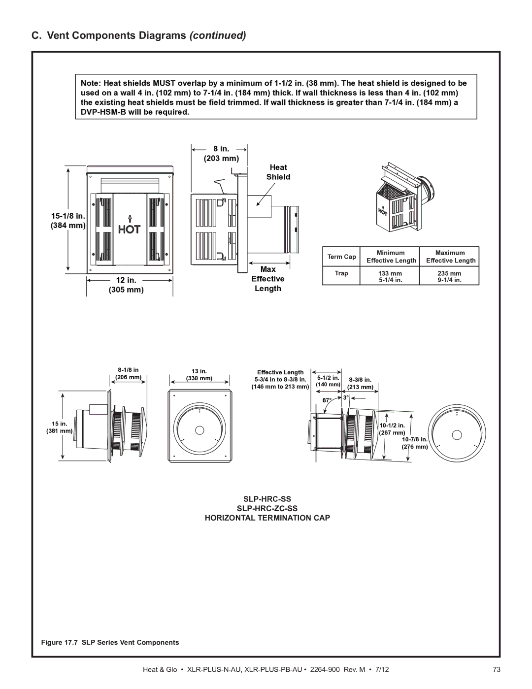 Heat & Glo LifeStyle XLR-PLUS-N-AU, XLR-PLUS-PB-AU manual SLP-HRC-SS SLP-HRC-ZC-SS Horizontal Termination CAP 