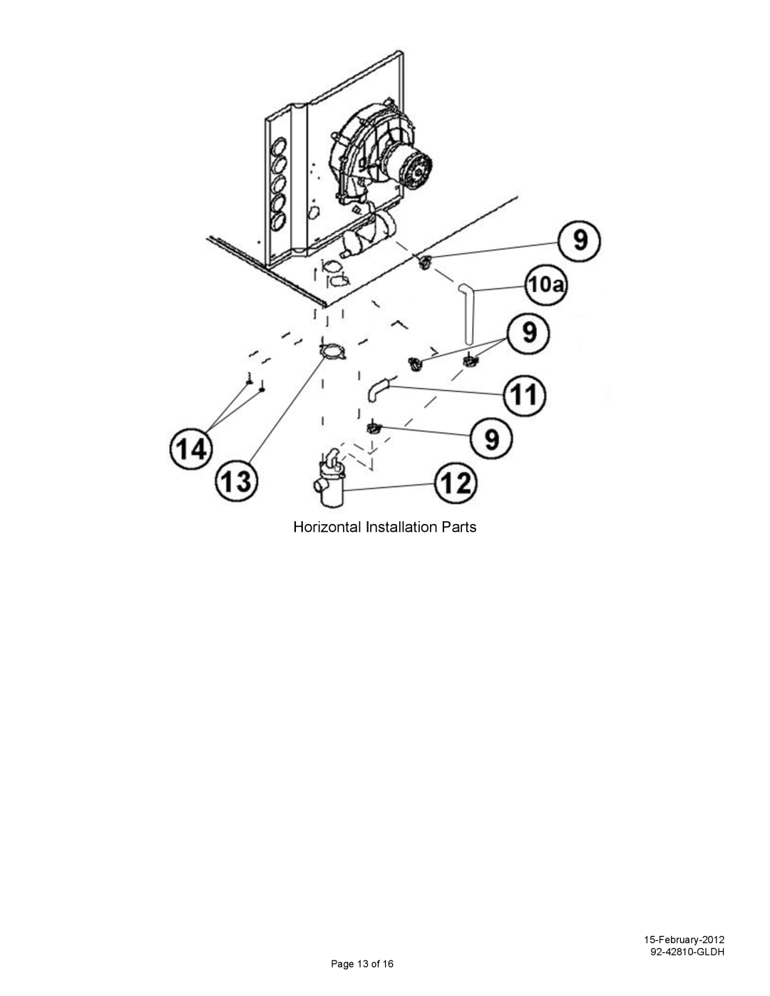 Heat Controller 92-42810-GLDH manual Horizontal Installation Parts 