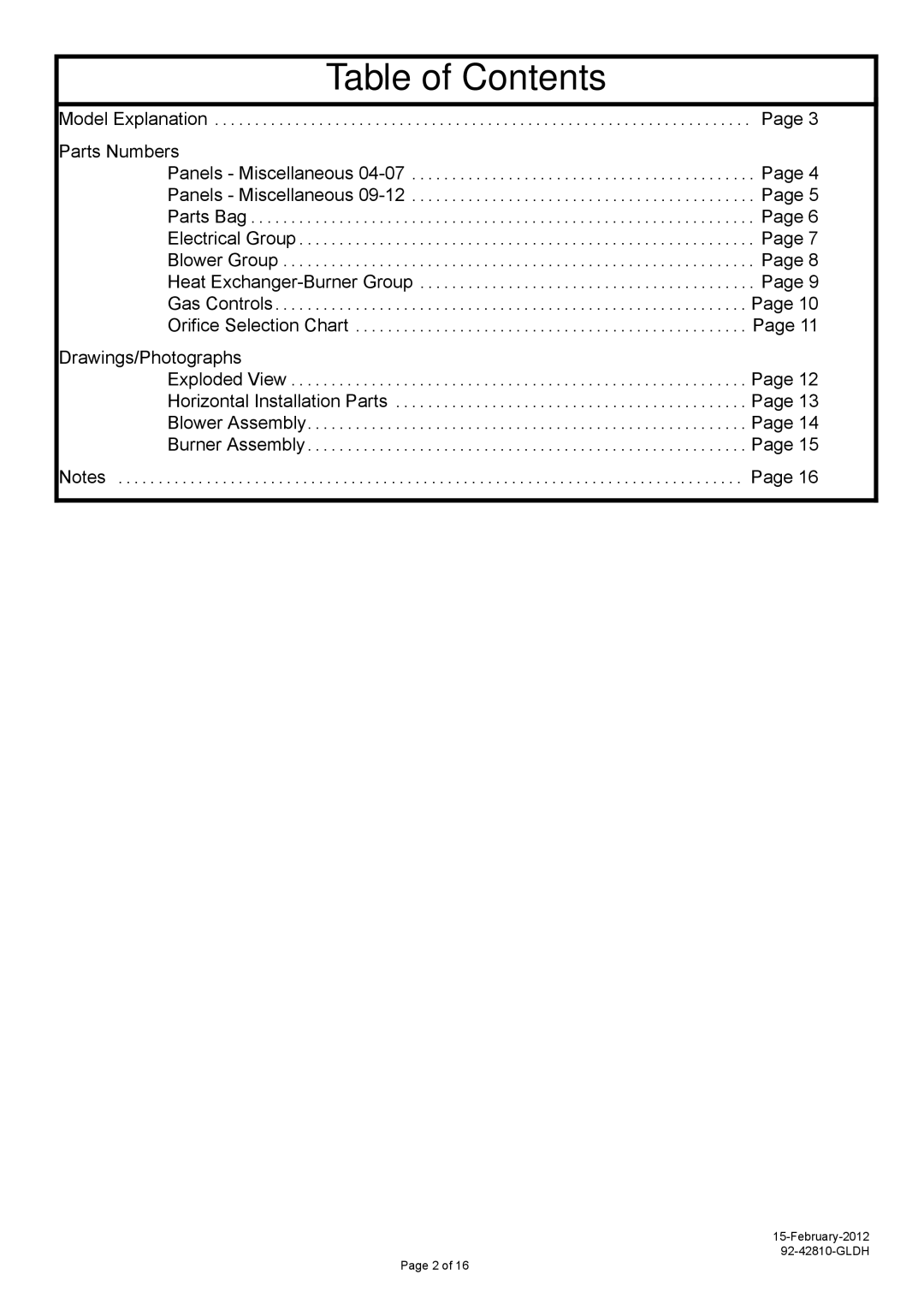 Heat Controller 92-42810-GLDH manual Table of Contents 