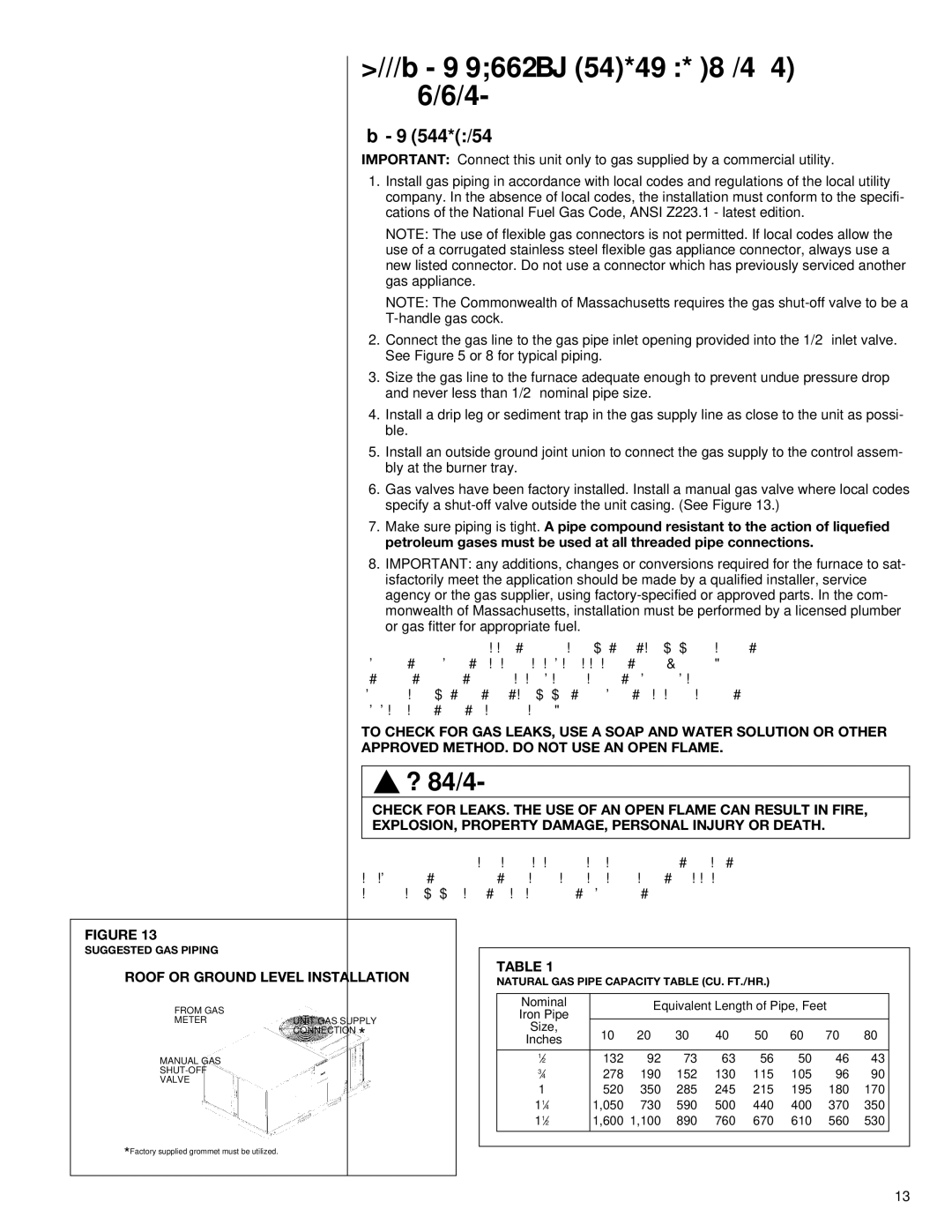 Heat Controller A-13 VIII. GAS SUPPLY, Condensate Drain and Piping, GAS Connection, Roof or Ground Level Installation 