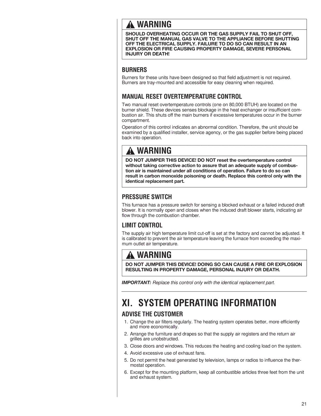 Heat Controller A-13 installation instructions XI. System Operating Information 