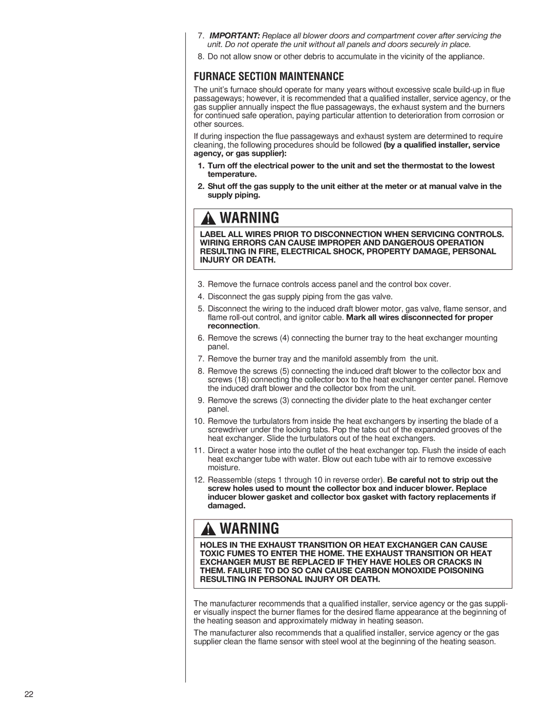 Heat Controller A-13 installation instructions Furnace Section Maintenance 