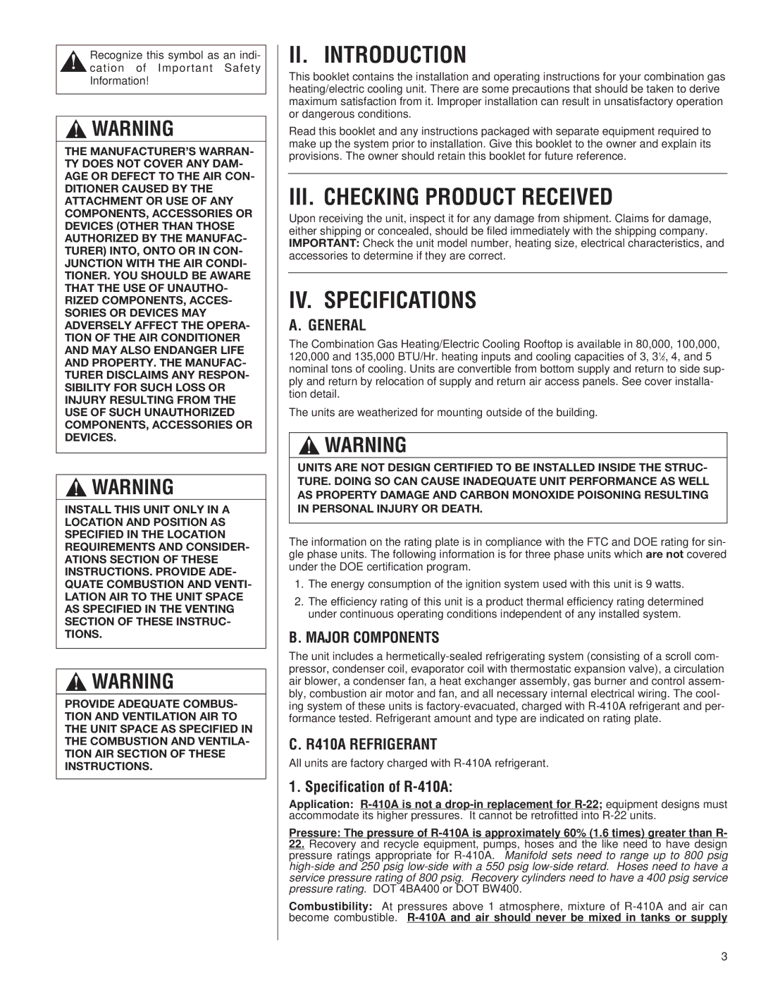 Heat Controller A-13 installation instructions II. Introduction, III. Checking Product Received, IV. Specifications 