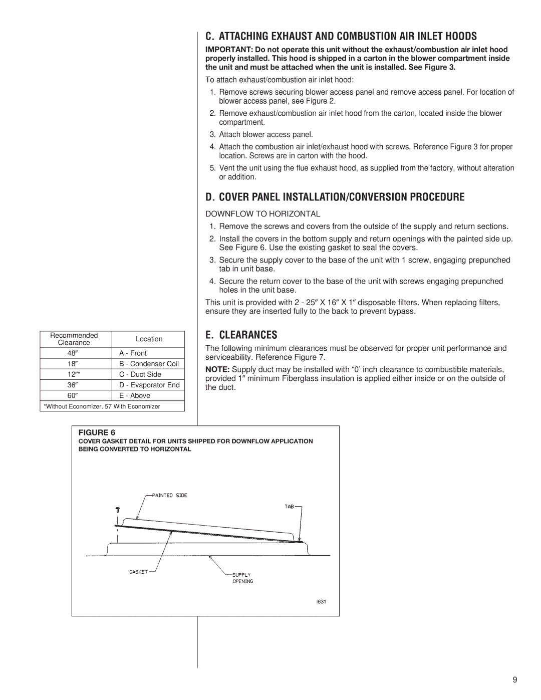 Heat Controller A-13 Attaching Exhaust and Combustion AIR Inlet Hoods, Cover Panel INSTALLATION/CONVERSION Procedure 