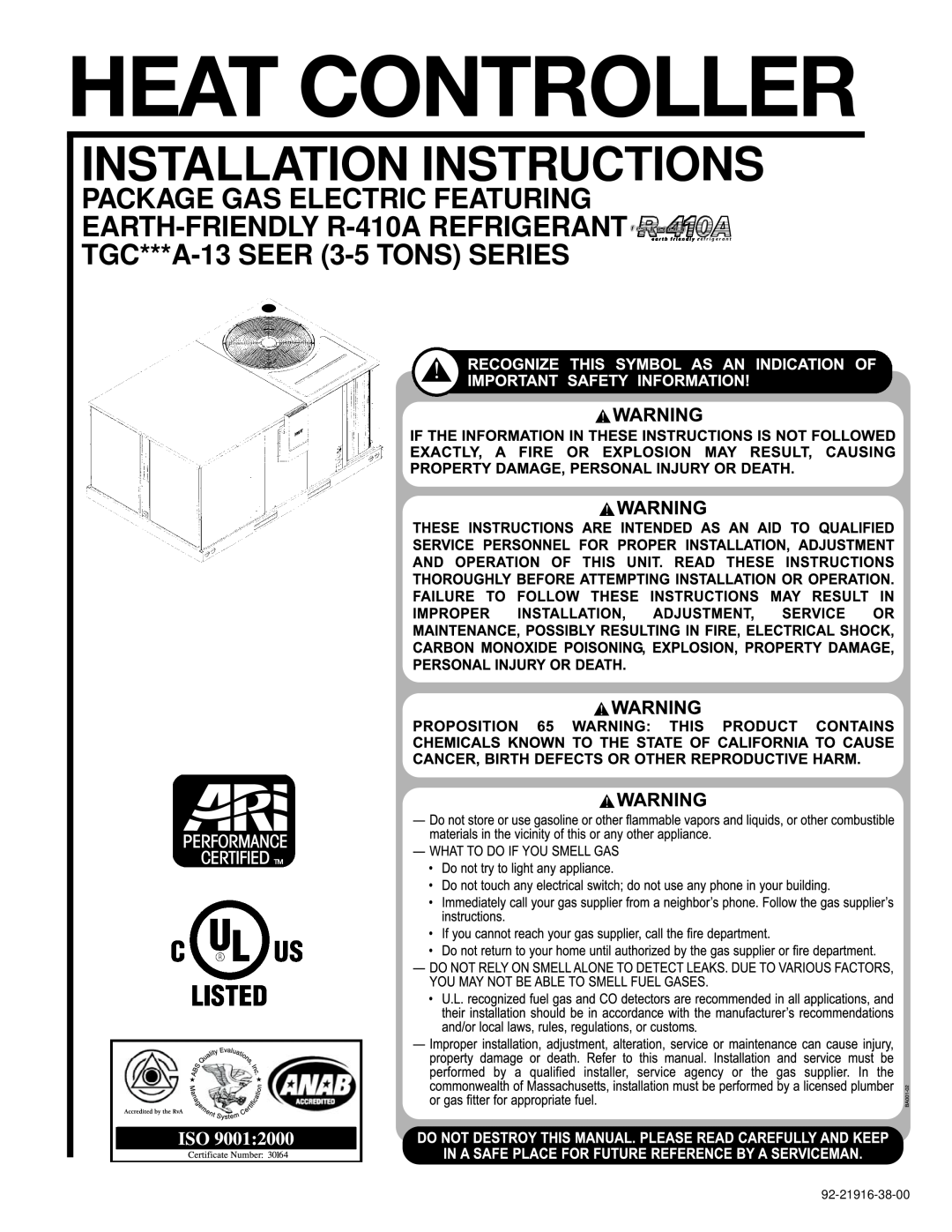 Heat Controller A-13 installation instructions Heat Controller, Installation Instructions, e f r i g e r a n t 