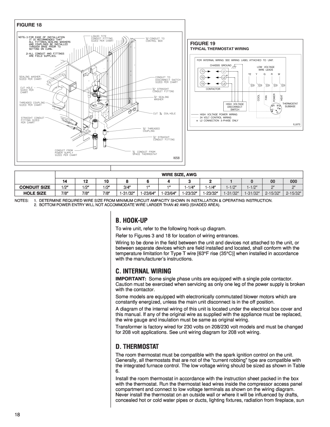 Heat Controller A-13 installation instructions B. Hook-Up, C. Internal Wiring, D. Thermostat 