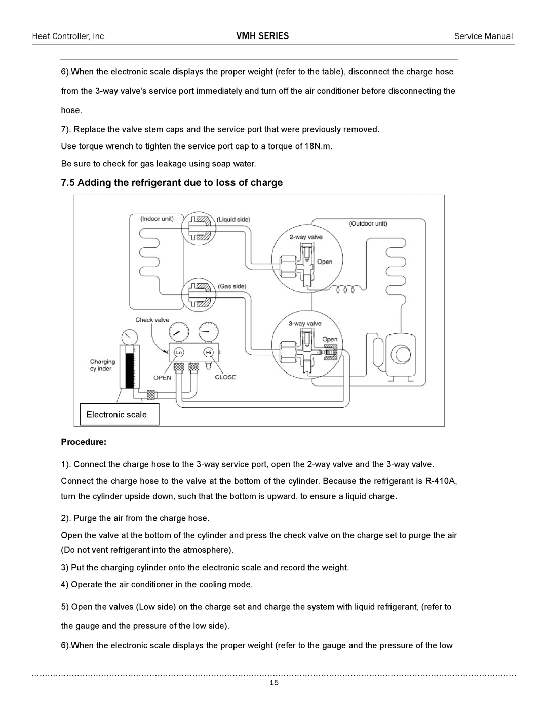 Heat Controller A-VMH36QC-1, A-VMH27TC-1, A-VMH18DC-1 service manual Adding the refrigerant due to loss of charge 