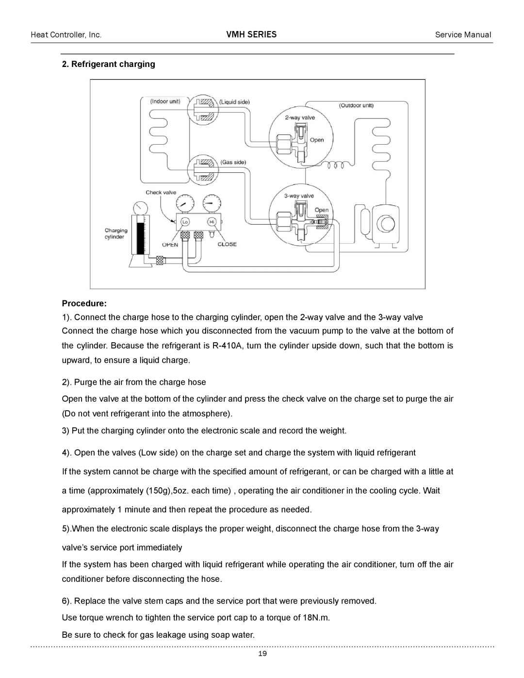 Heat Controller A-VMH27TC-1, A-VMH36QC-1, A-VMH18DC-1 service manual Refrigerant charging Procedure 