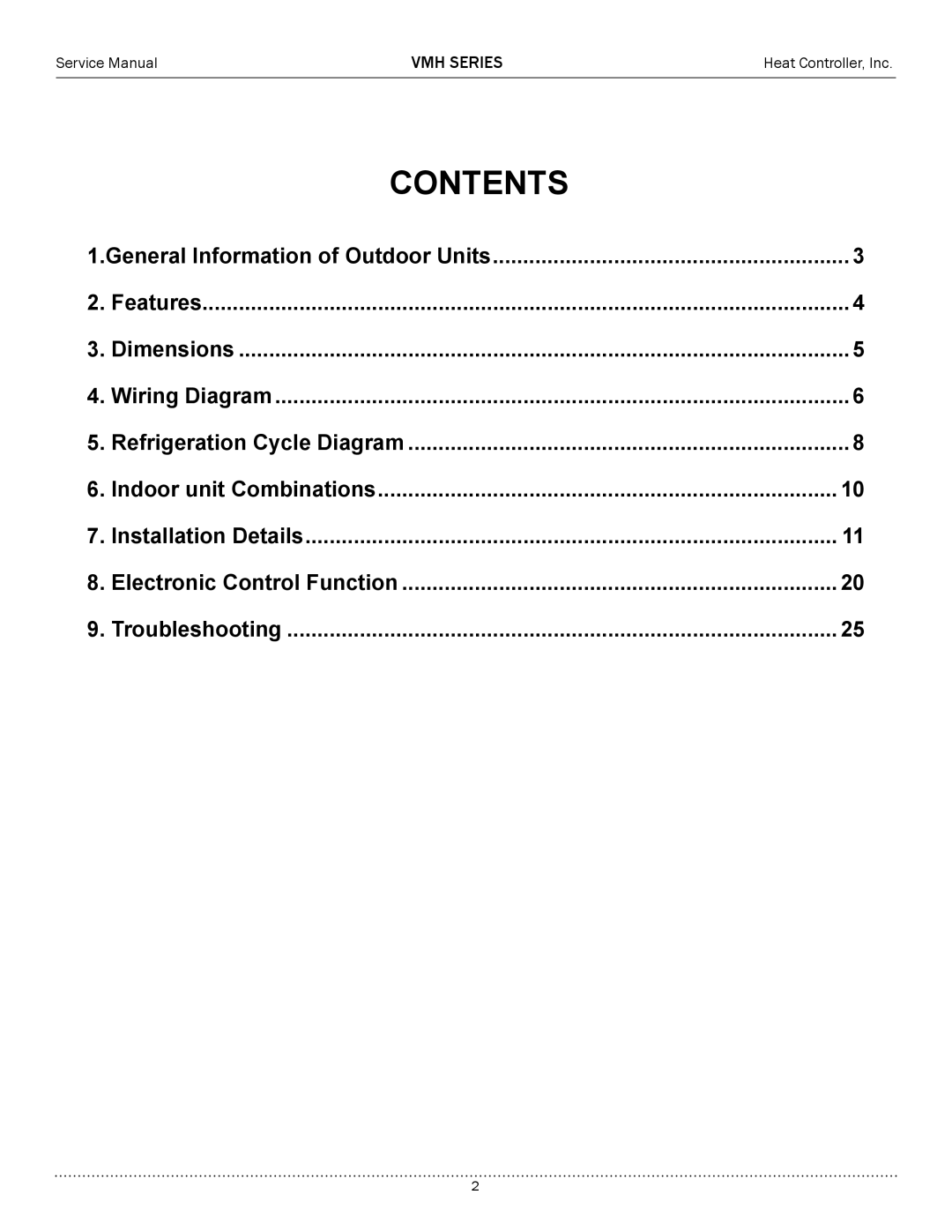 Heat Controller A-VMH18DC-1, A-VMH36QC-1, A-VMH27TC-1 service manual Contents 