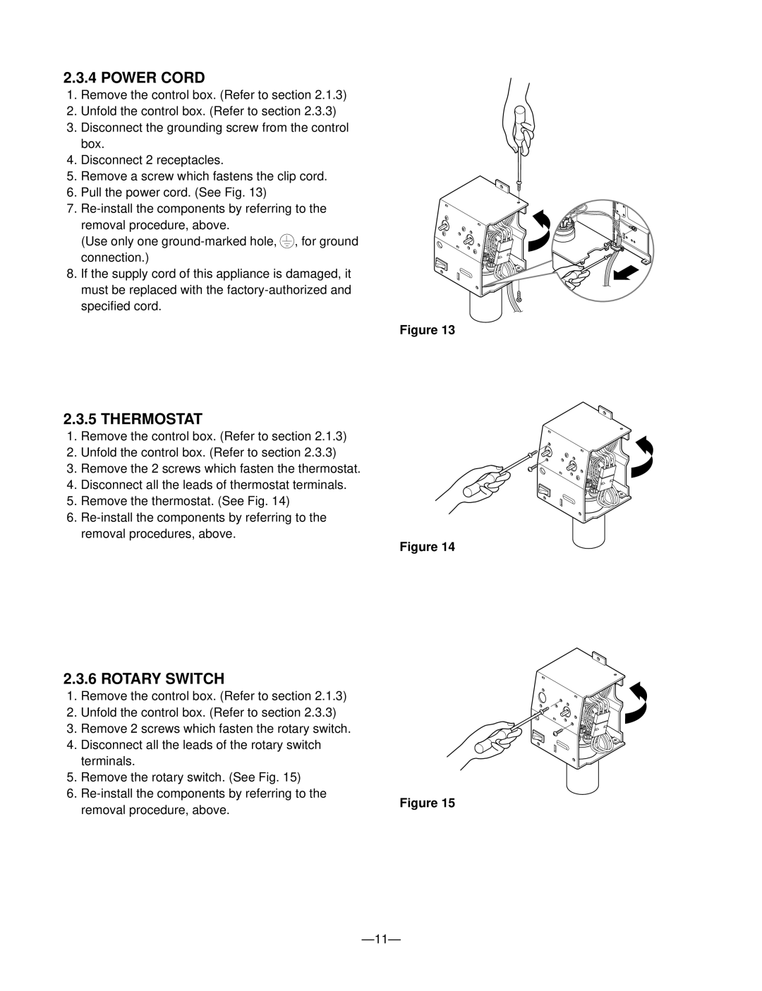 Heat Controller BD-123, BD-101, BDE-103, BDE-123, BD-81 manual Power Cord, Thermostat, Rotary Switch 