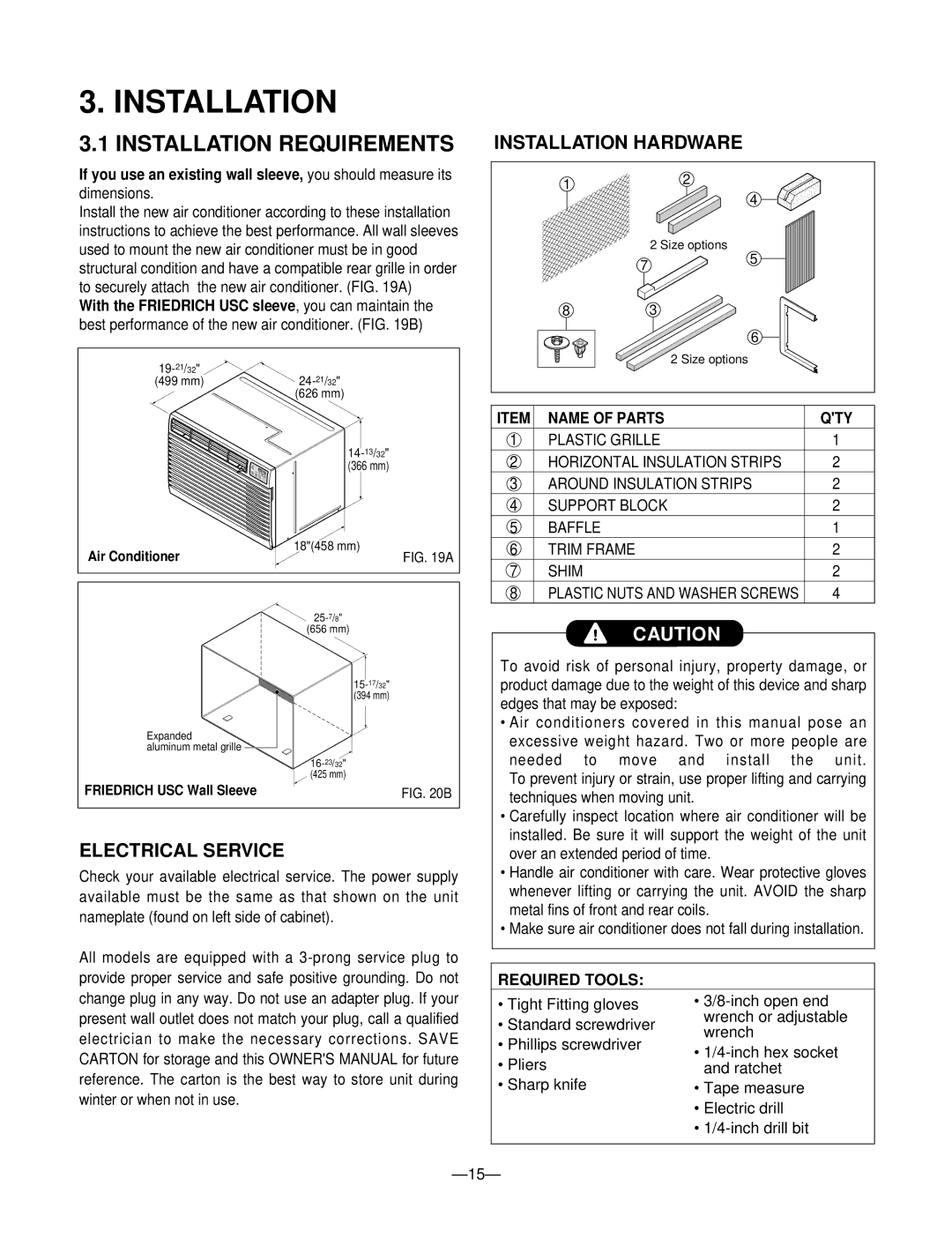 Heat Controller BD-101, BD-123, BDE-103, BDE-123 Installation Requirements, Installation Hardware, Electrical Service 