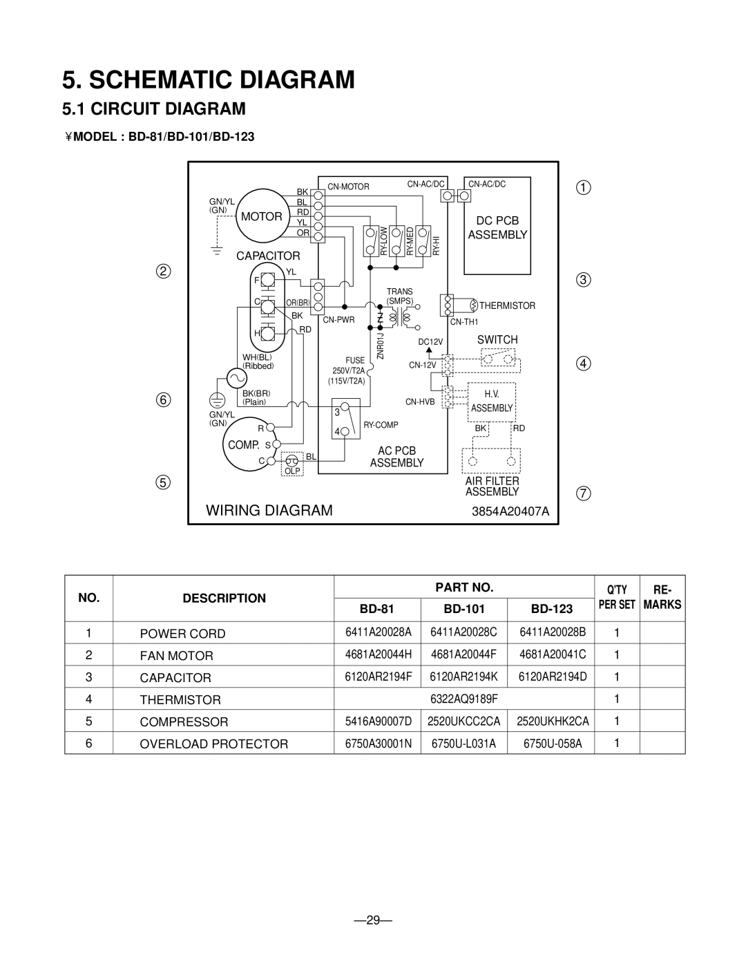 Heat Controller Schematic Diagram, Circuit Diagram, Model BD-81/BD-101/BD-123, Description QTY, BD-81 BD-101 BD-123 