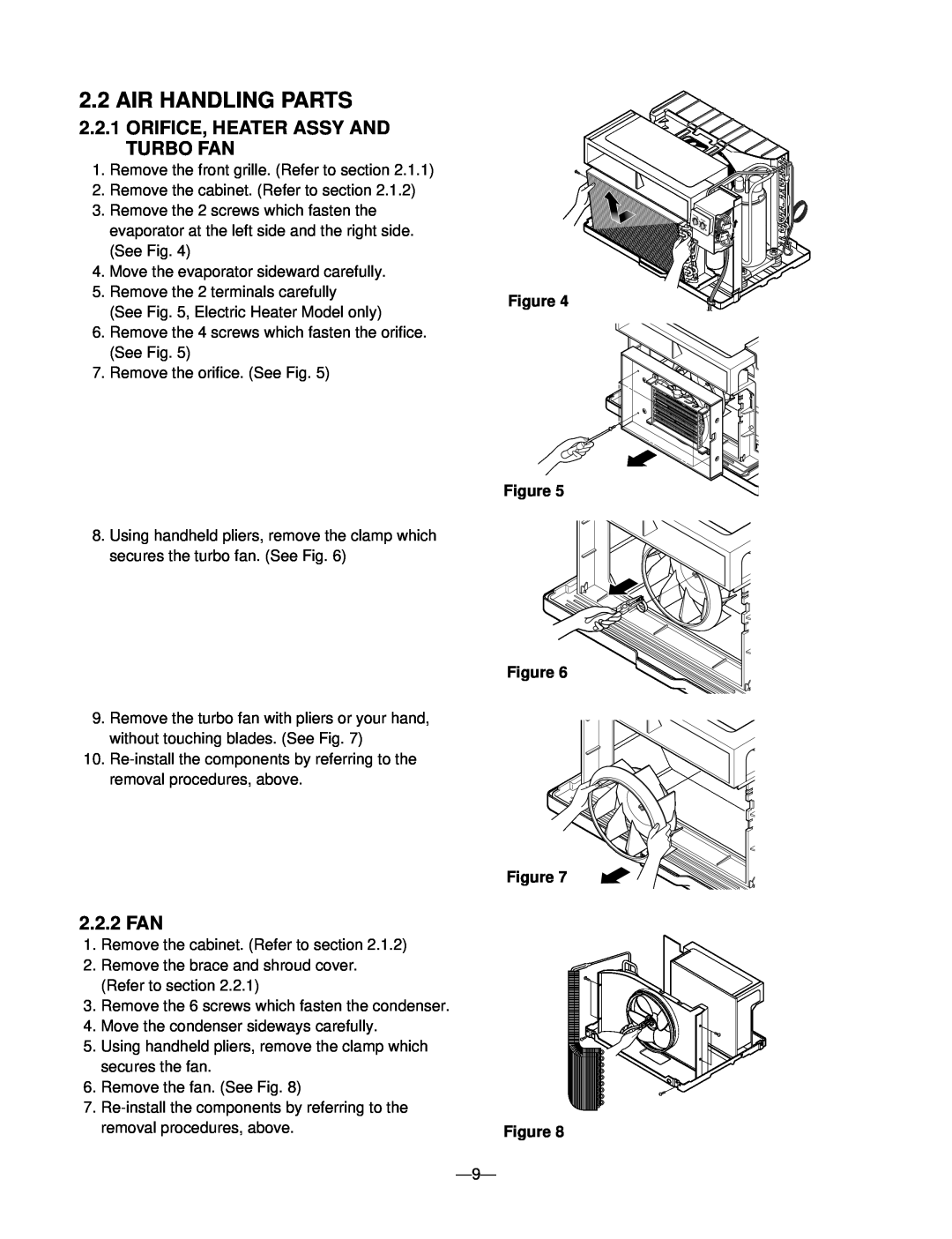 Heat Controller BD-81, BD-101, BD-123, BDE-103, BDE-123 Air Handling Parts, 2.2.1ORIFICE, HEATER ASSY AND TURBO FAN, 2.2.2FAN 