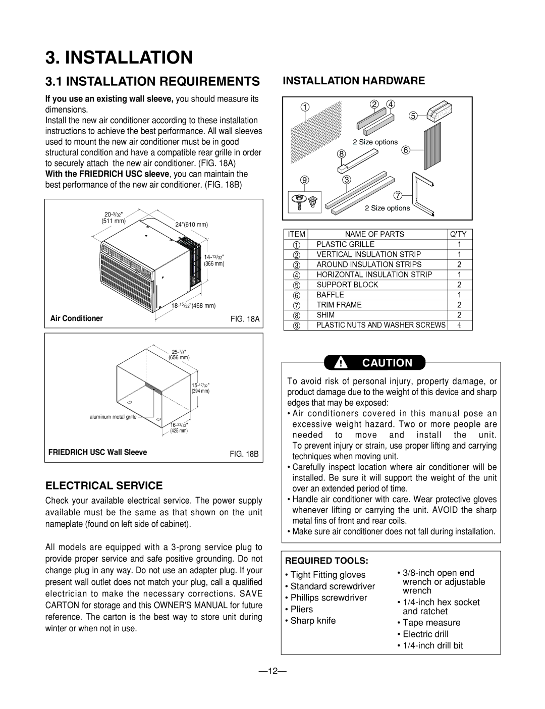 Heat Controller BG-103A service manual Installation Requirements, Installation Hardware, Electrical Service, Required Tools 