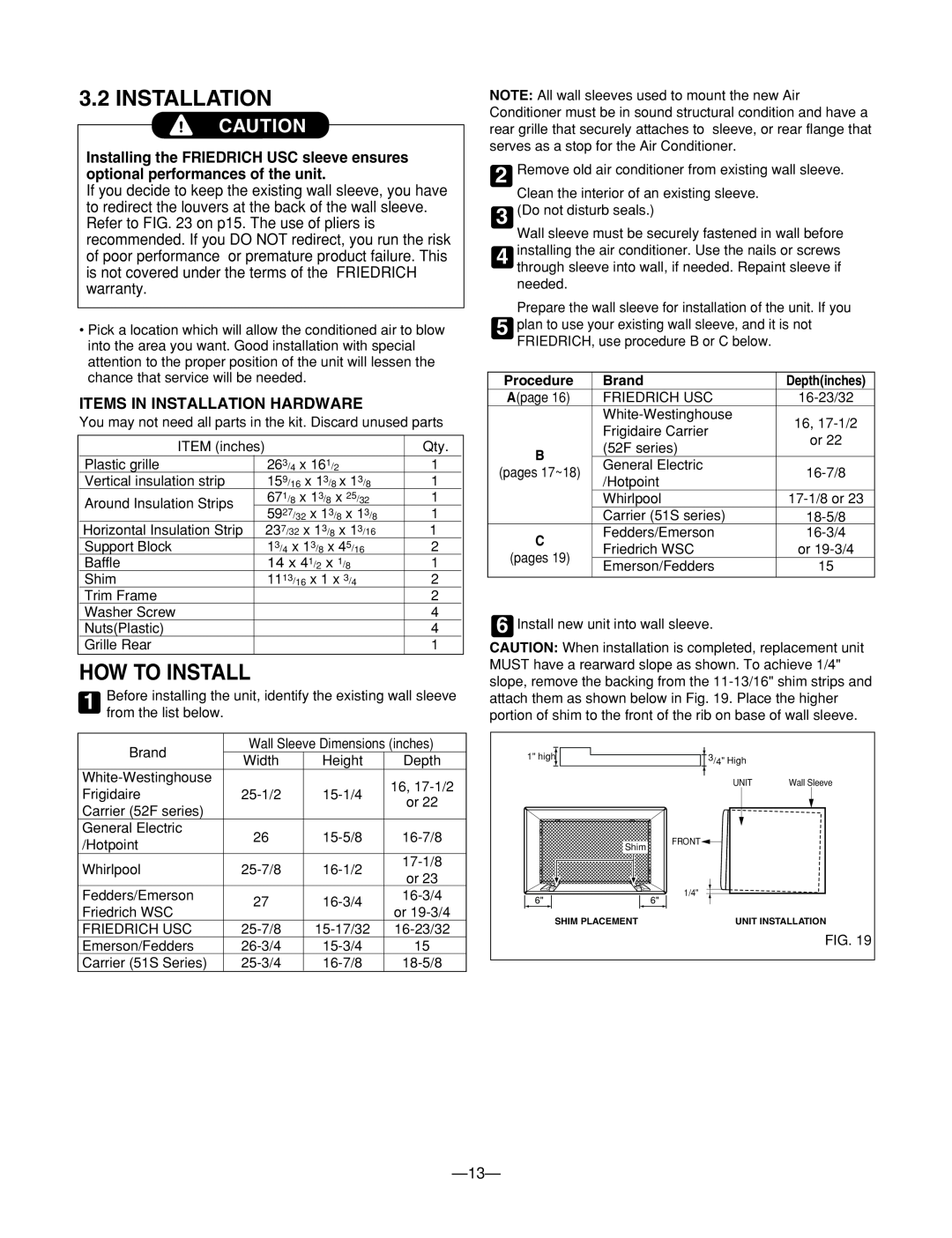 Heat Controller BG-103A service manual 3.2INSTALLATION, How To Install, Items In Installation Hardware, Procedure, Brand 