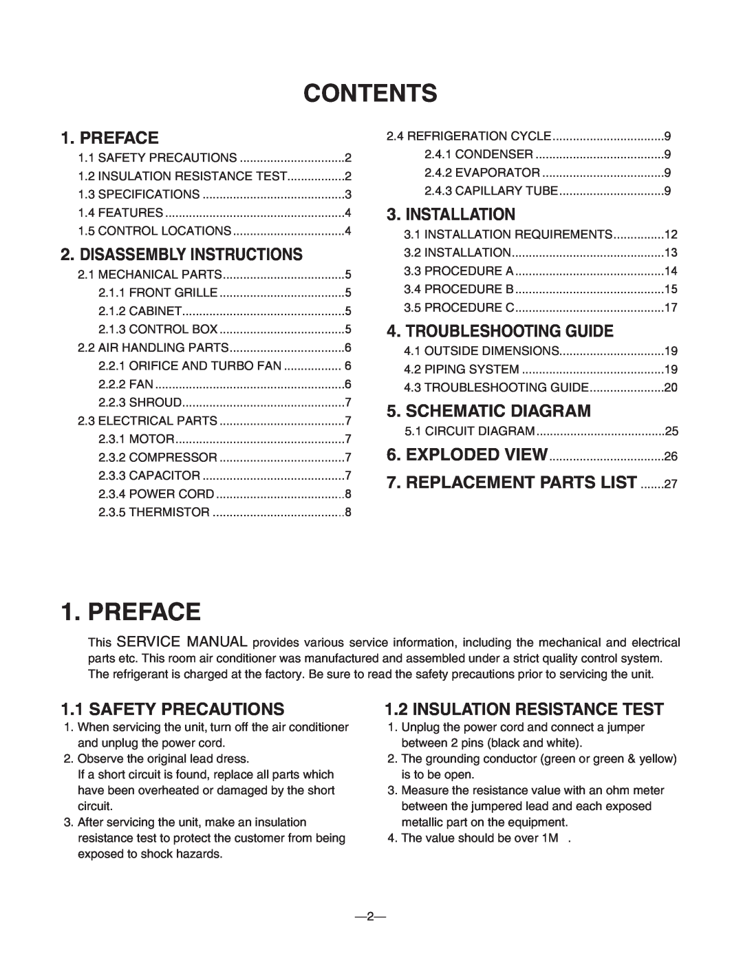 Heat Controller BG-103A service manual Contents, Preface, Disassembly Instructions, Installation, Troubleshooting Guide 