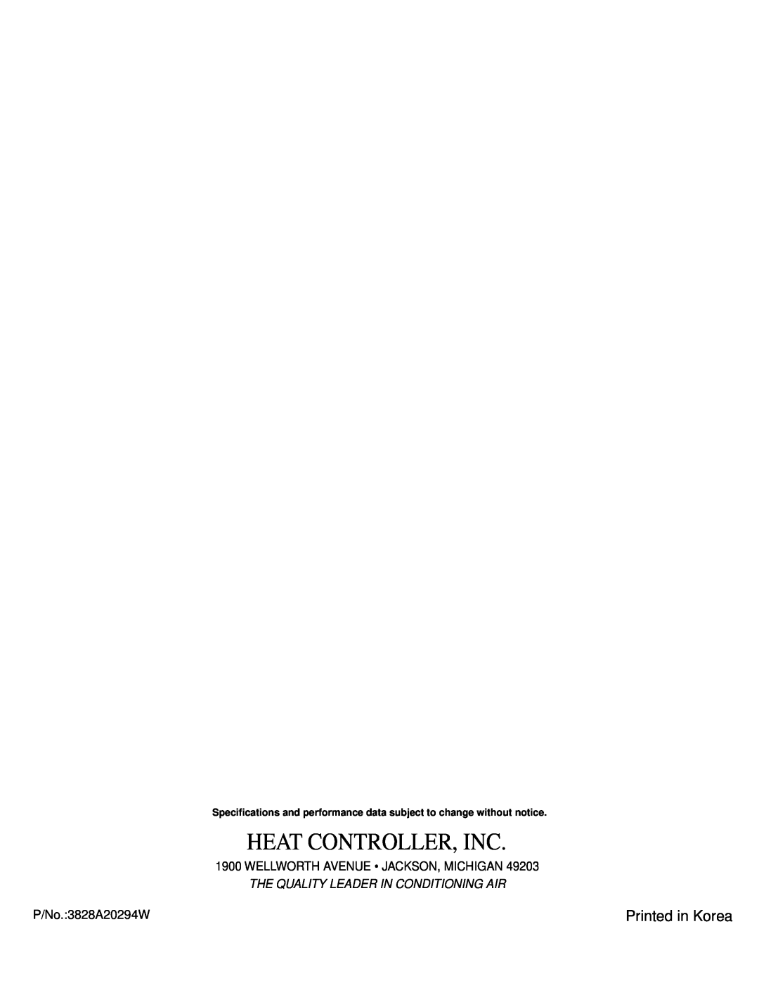 Heat Controller BG-103A service manual Heat Controller, Inc, The Quality Leader In Conditioning Air 