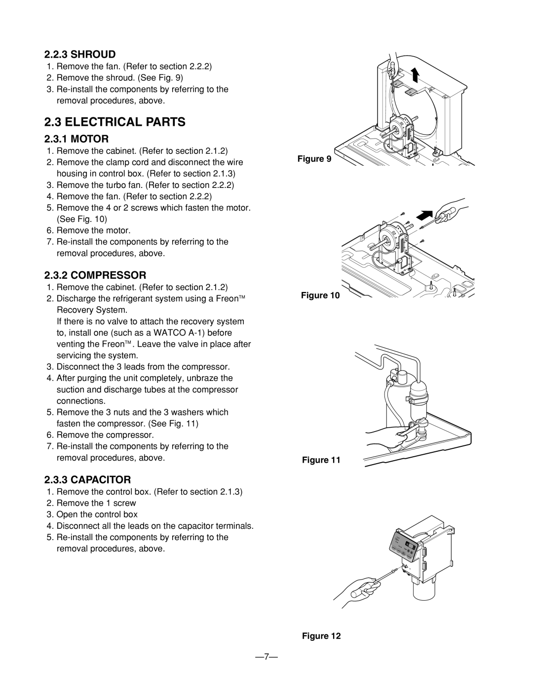 Heat Controller BG-103A service manual Electrical Parts, Shroud, Motor, Compressor, Capacitor, Figure Figure 
