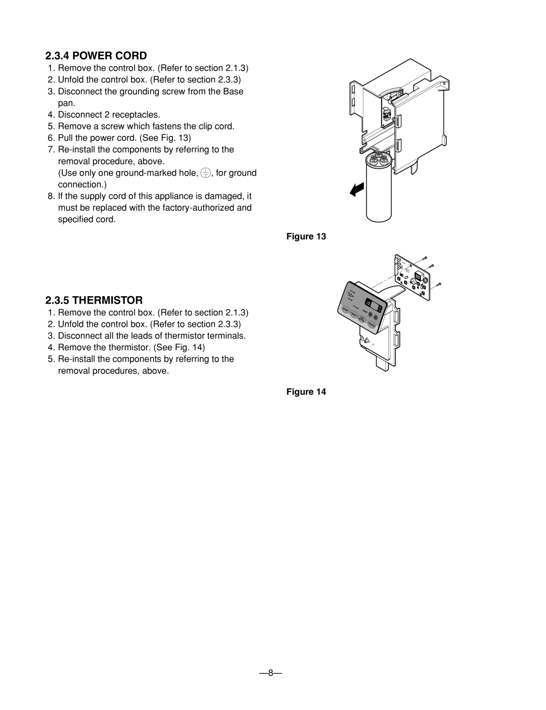 Heat Controller BG-103A service manual Power Cord, Thermistor 