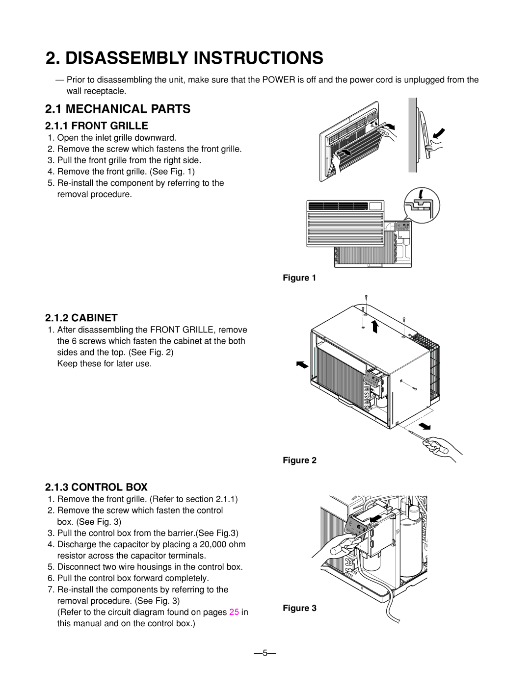 Heat Controller BG-101A, BG-81A, BG-123A Disassembly Instructions, Mechanical Parts, Front Grille, Cabinet, Control BOX 