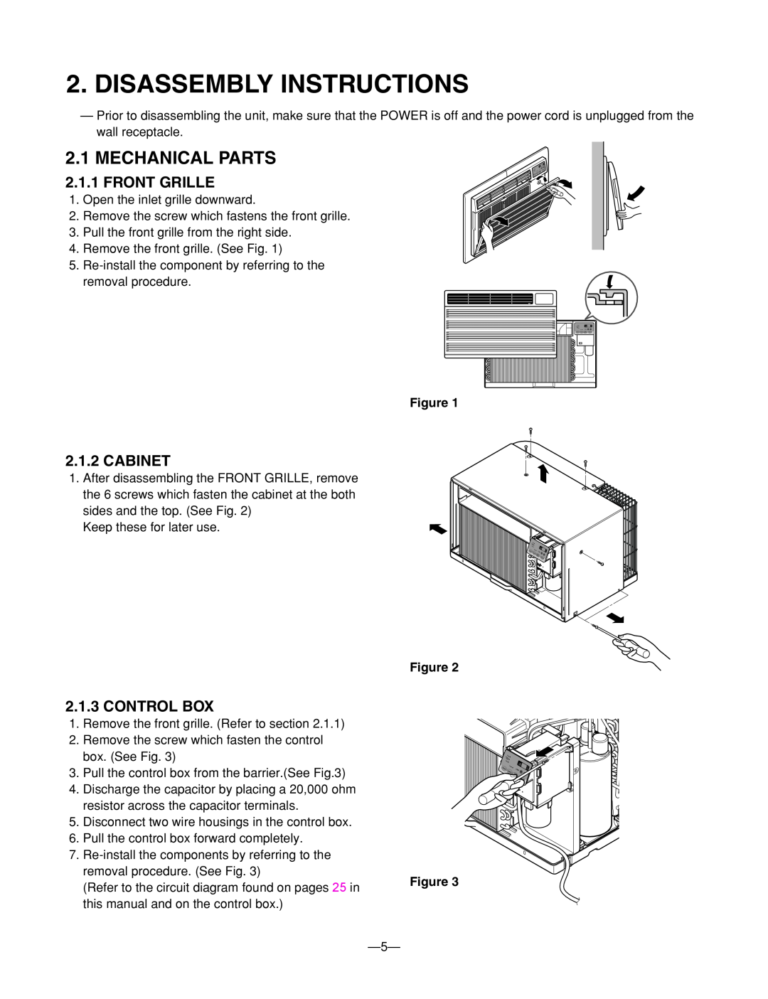 Heat Controller BG-101A, BG-81A, BG-123A Disassembly Instructions, Mechanical Parts, Front Grille, Cabinet, Control Box 