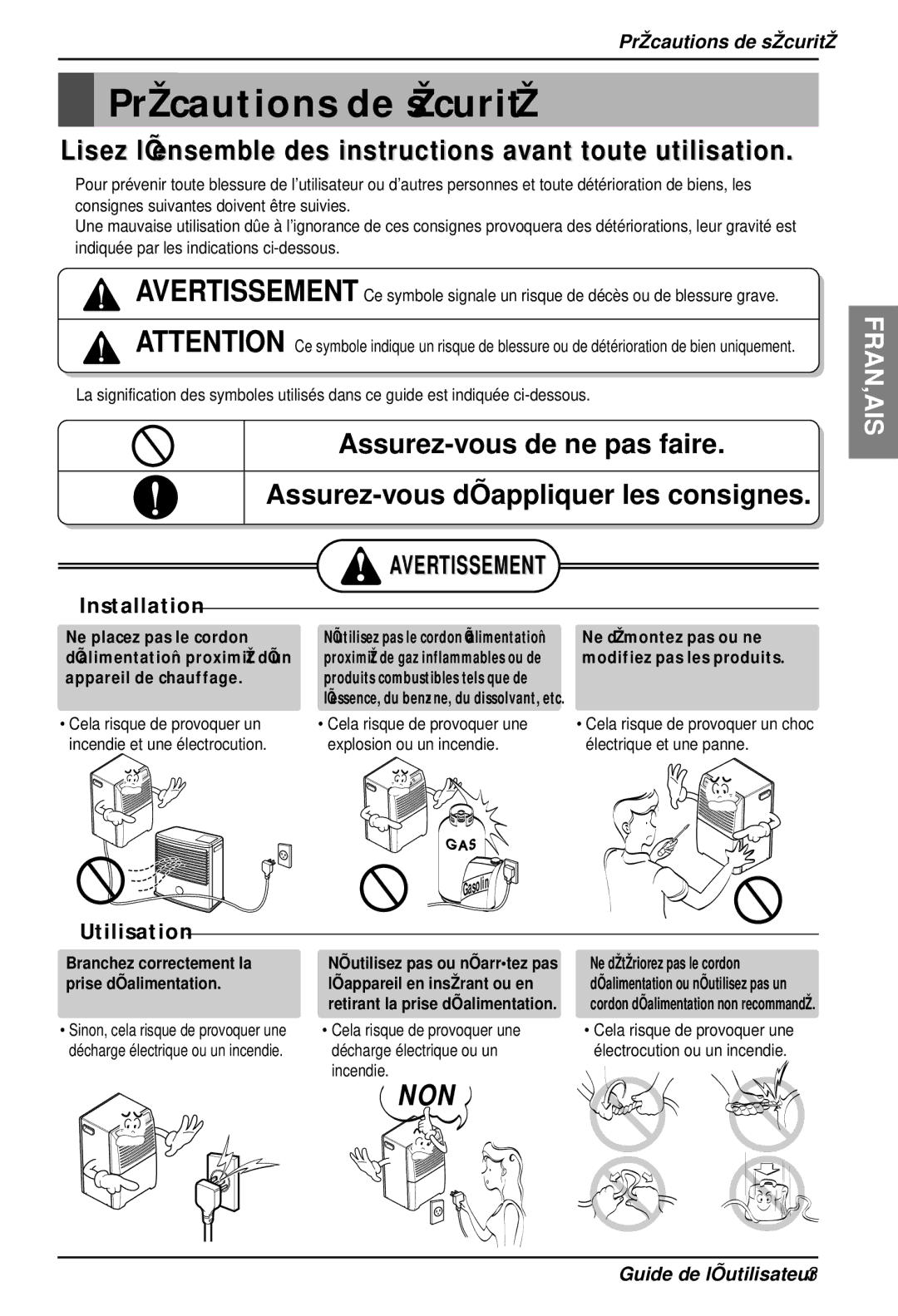 Heat Controller BHD-301 manual Pré cautions de sé curité, Utilisation 